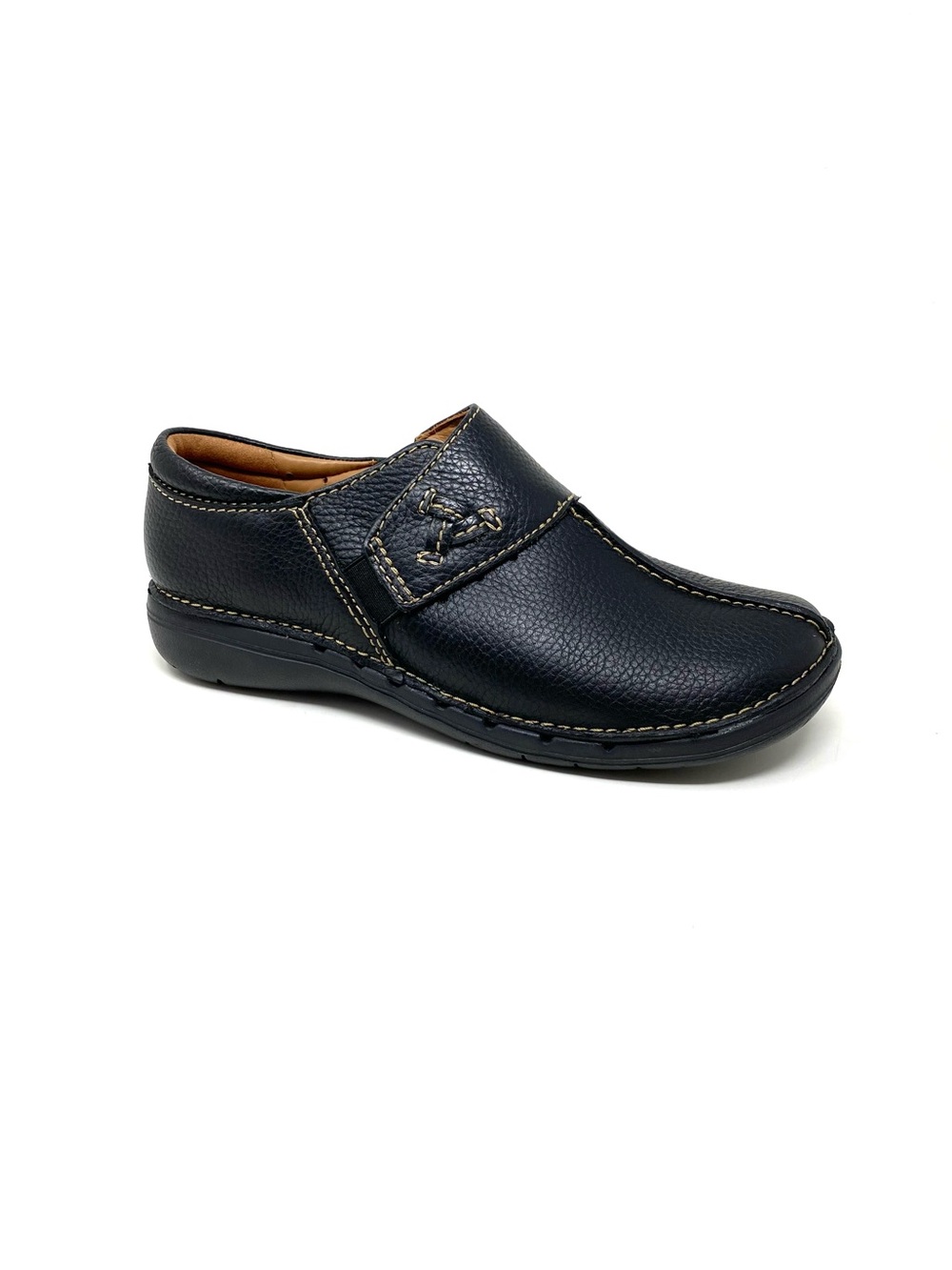 Clarks Women's Un Loop Ave Black Leather Slip On Loafer Shoes Size 5.5W
